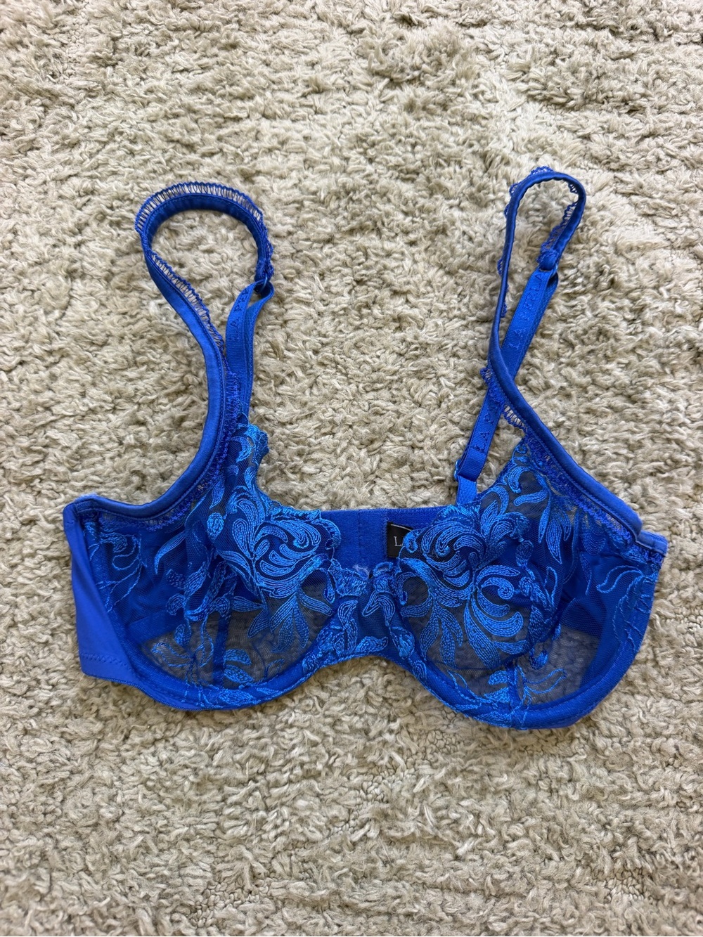 La Perla Sheer Embroidered Underwire Bra - Cobalt Blue 32C